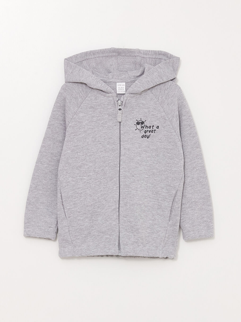 LCW baby Gri Kapüşonlu Uzun Kollu Baskılı Erkek Bebek Fermuarlı Sweatshirt