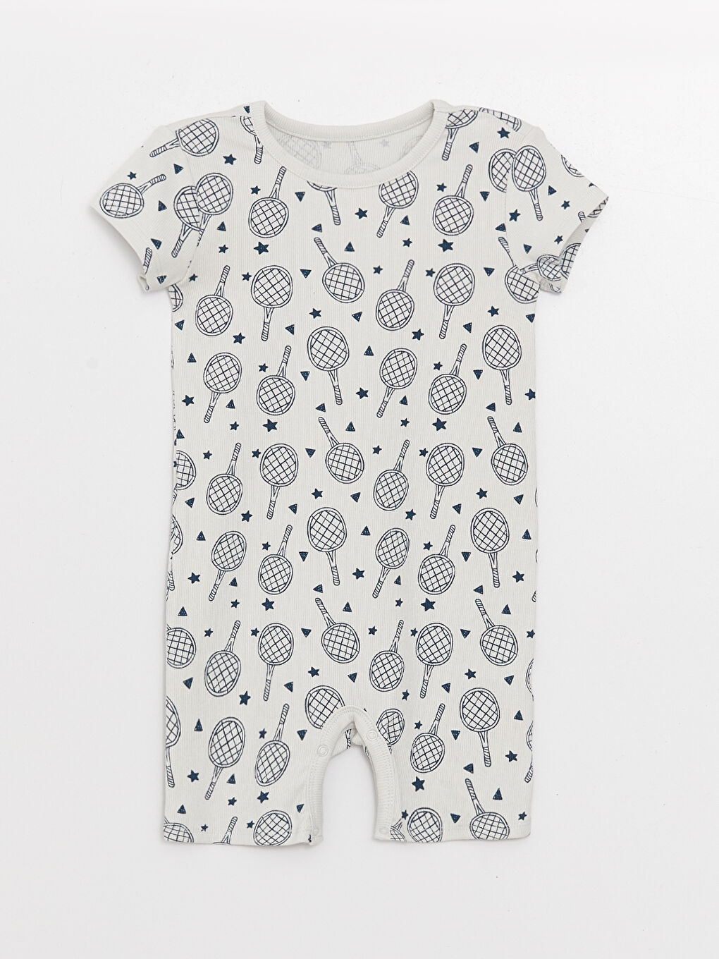 Gri Bisiklet Yaka Baskılı Erkek Bebek Tulum 2'li-1