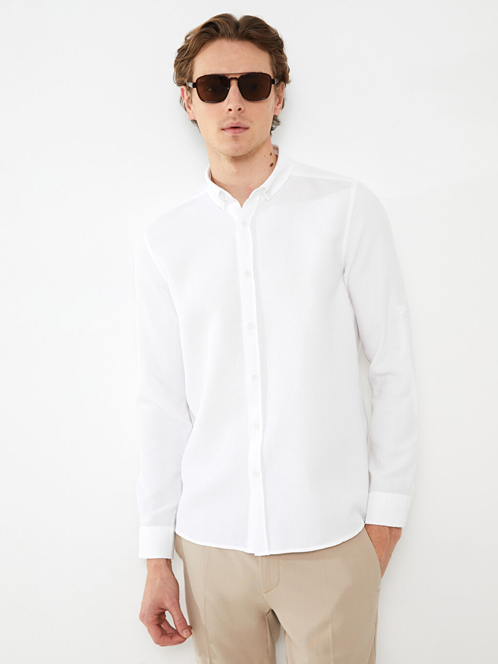 Beyaz Slim Fit Uzun Kollu Erkek Gömlek