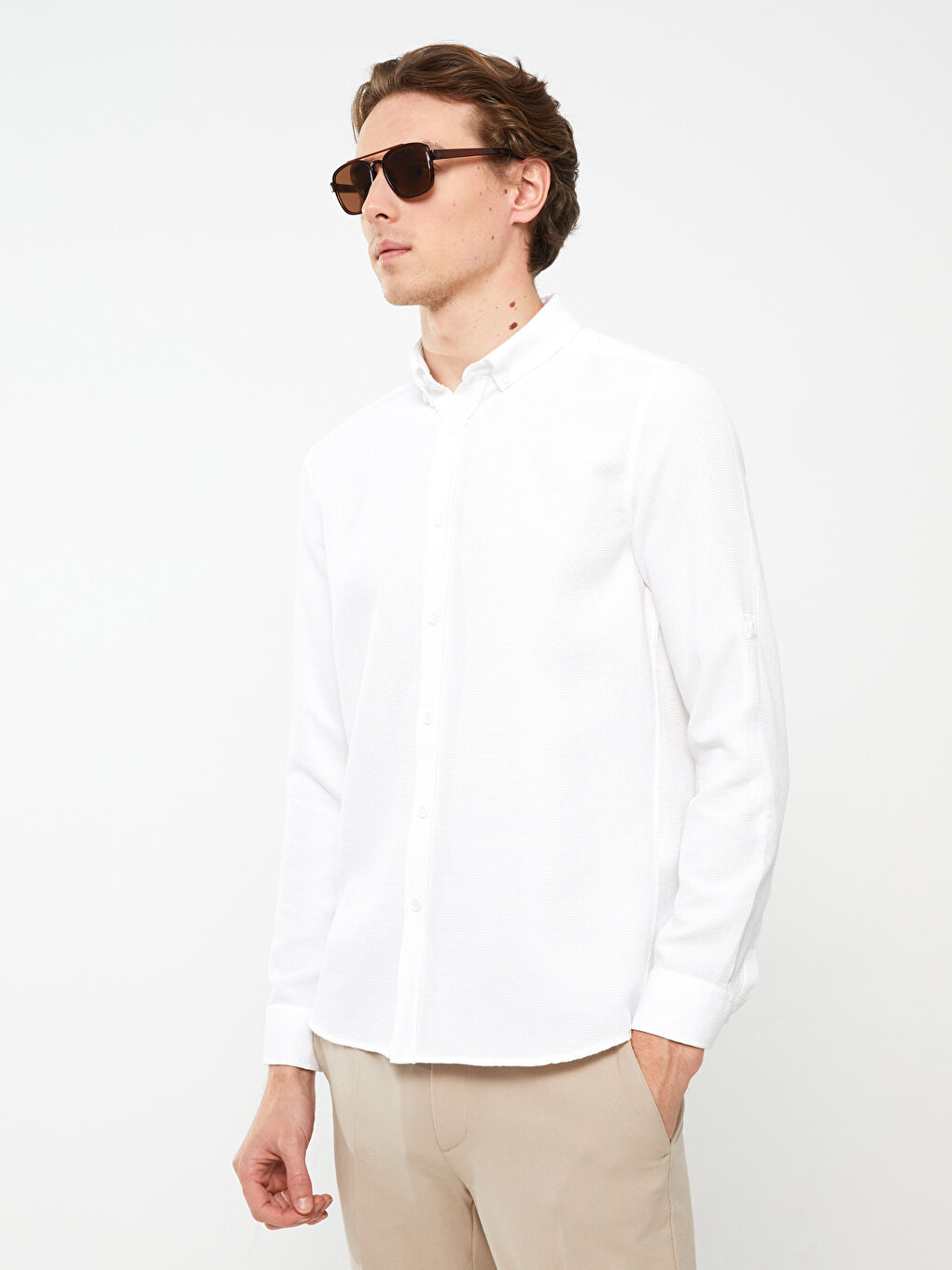 Beyaz Slim Fit Uzun Kollu Erkek Gömlek-1