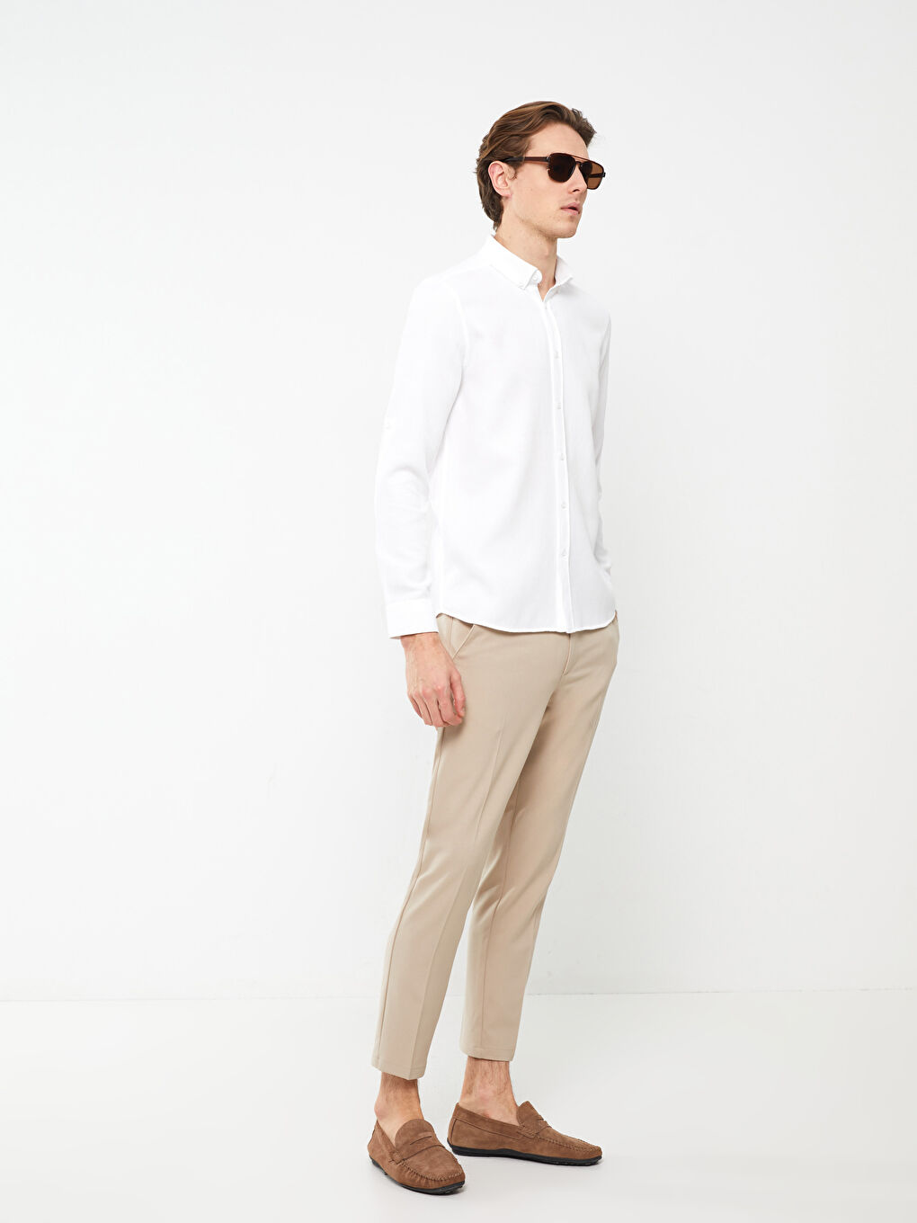 Beyaz Slim Fit Uzun Kollu Erkek Gömlek-2