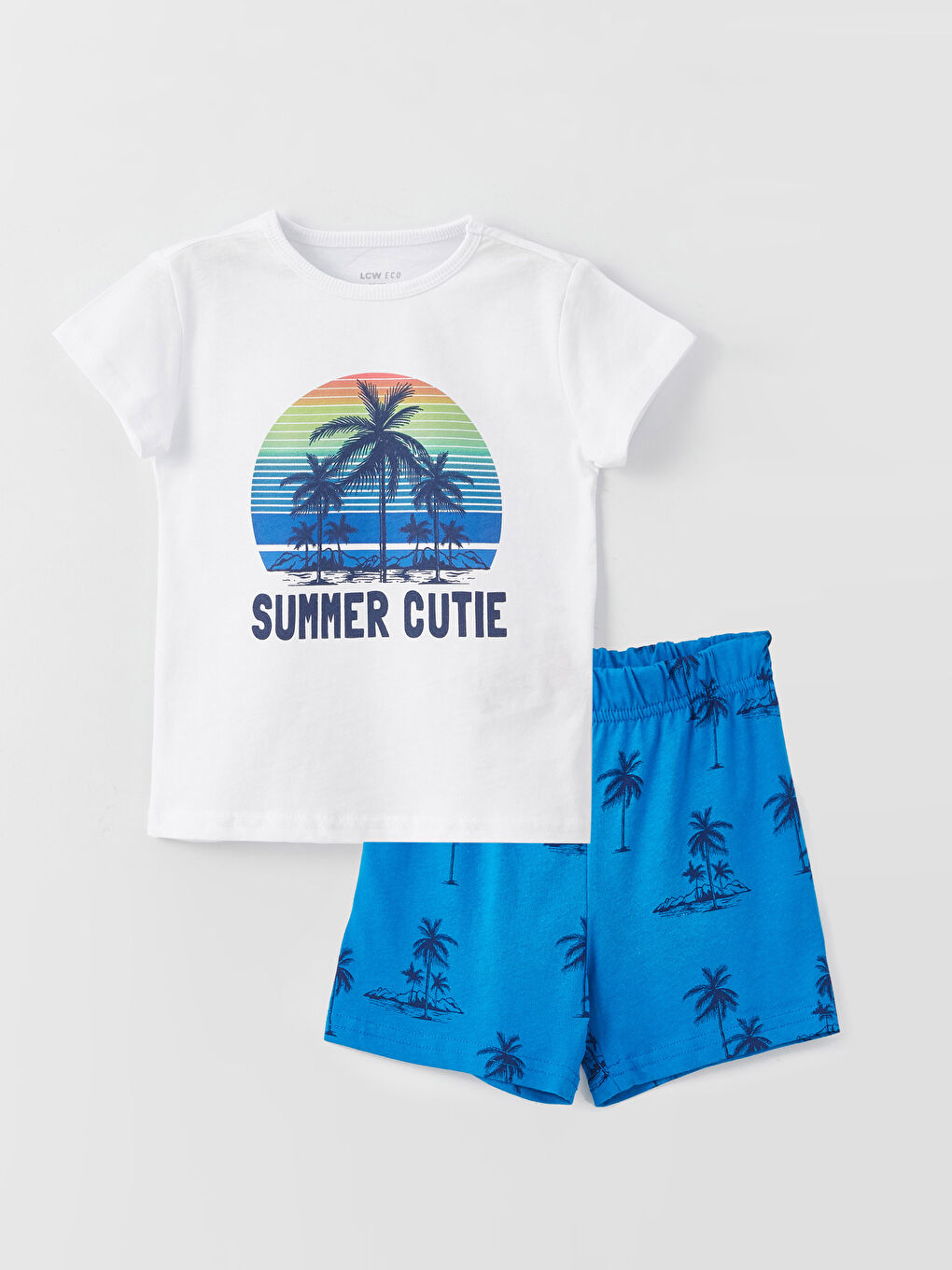 تيشيرت بياقة دائرية مطبوع وشورت للأولاد الرضع - طقم من قطعتين