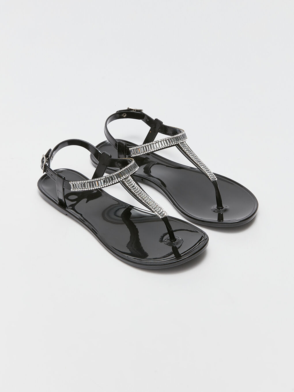 Siyah Şeffaf Taşlı Kadın Sandalet