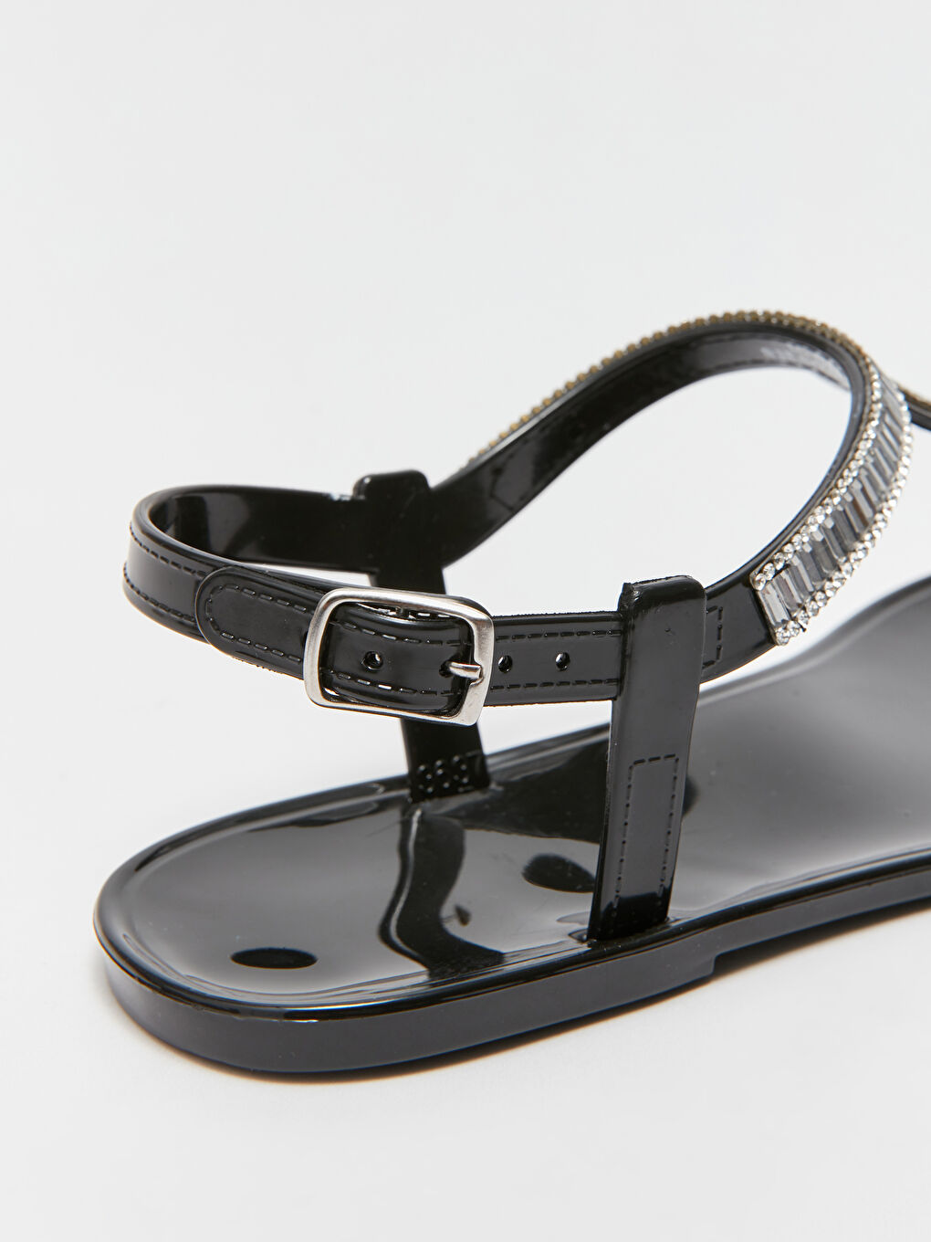 Siyah Şeffaf Taşlı Kadın Sandalet-4