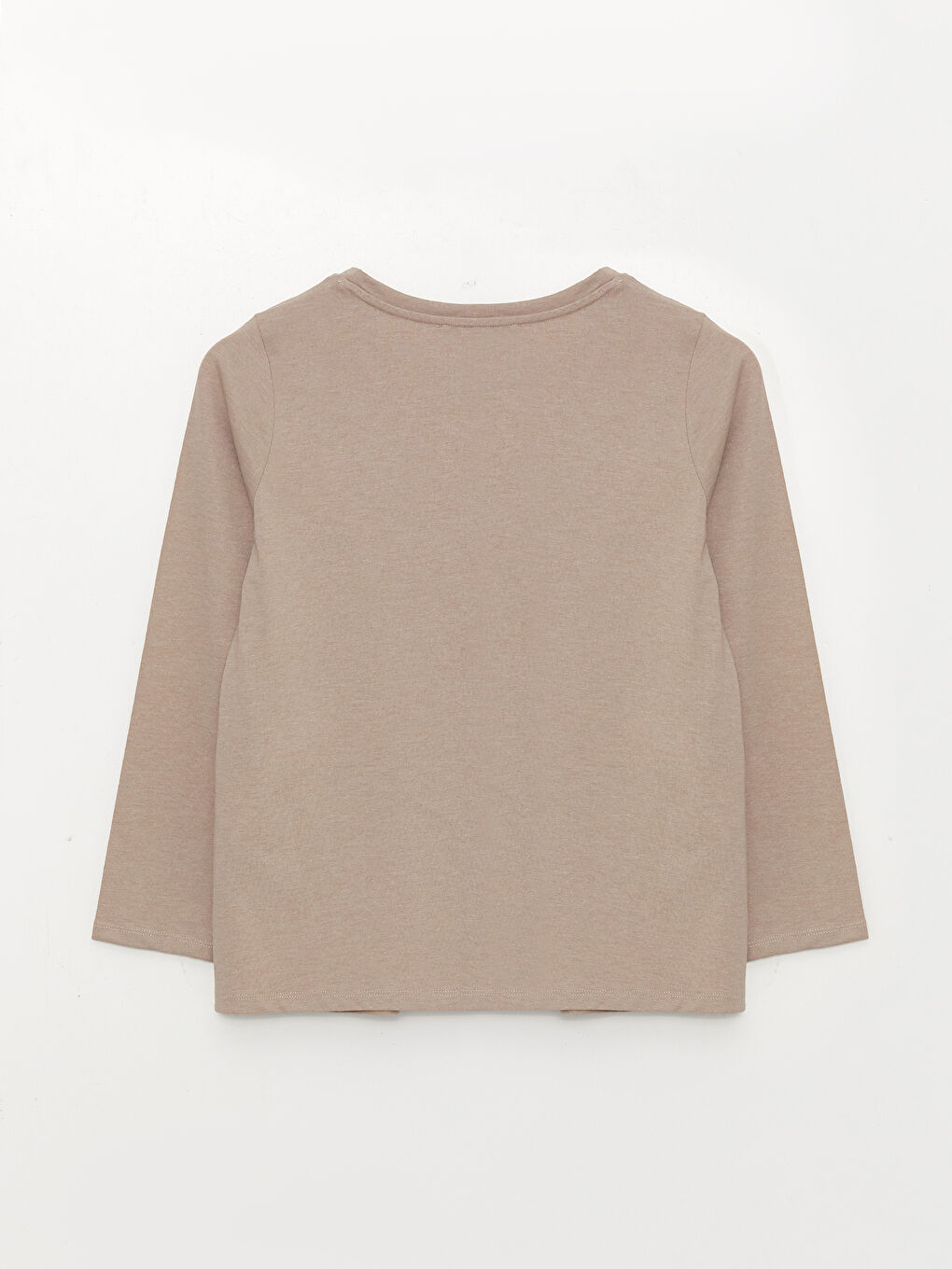 Bej Bisiklet Yaka Baskılı Uzun Kollu Kadın Tişört-6