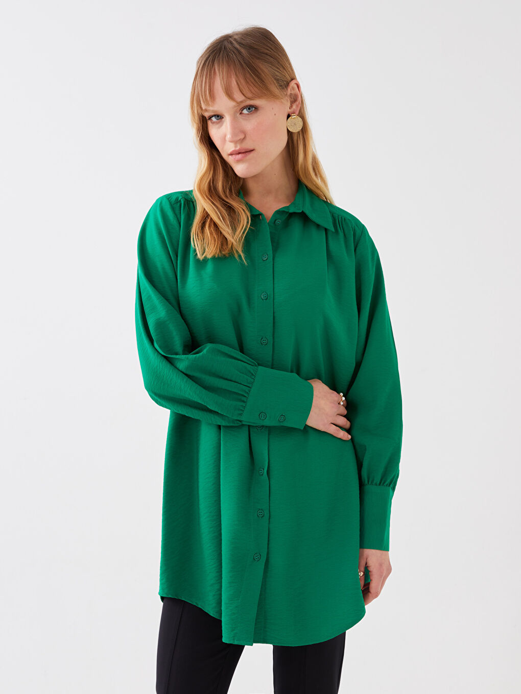 Plain Long Sleeve Oversize Women's Shirt Tunic-1