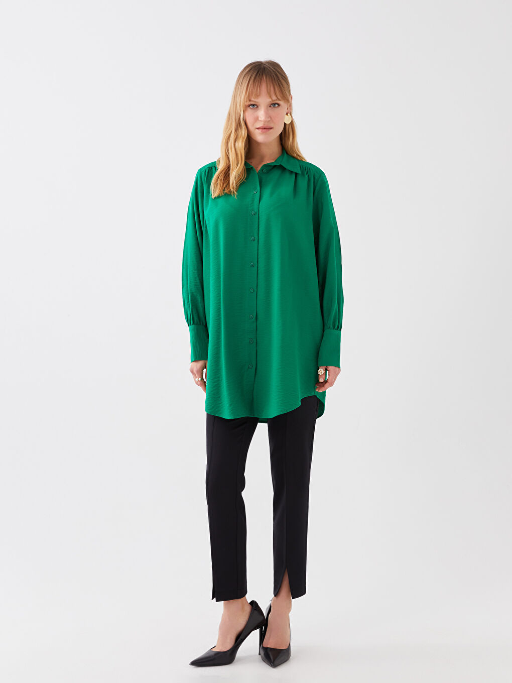 Plain Long Sleeve Oversize Women's Shirt Tunic-5