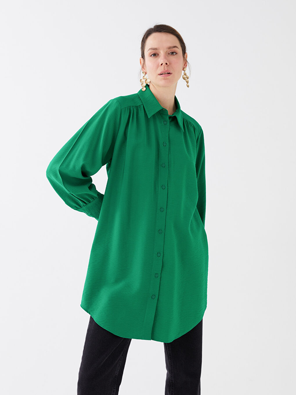 Plain Long Sleeve Oversize Women's Shirt Tunic