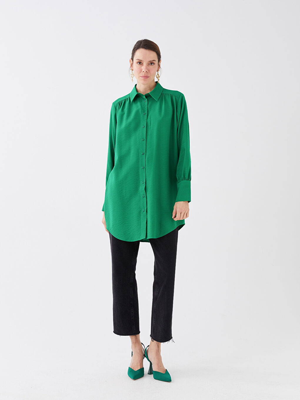 Plain Long Sleeve Oversize Women's Shirt Tunic-6