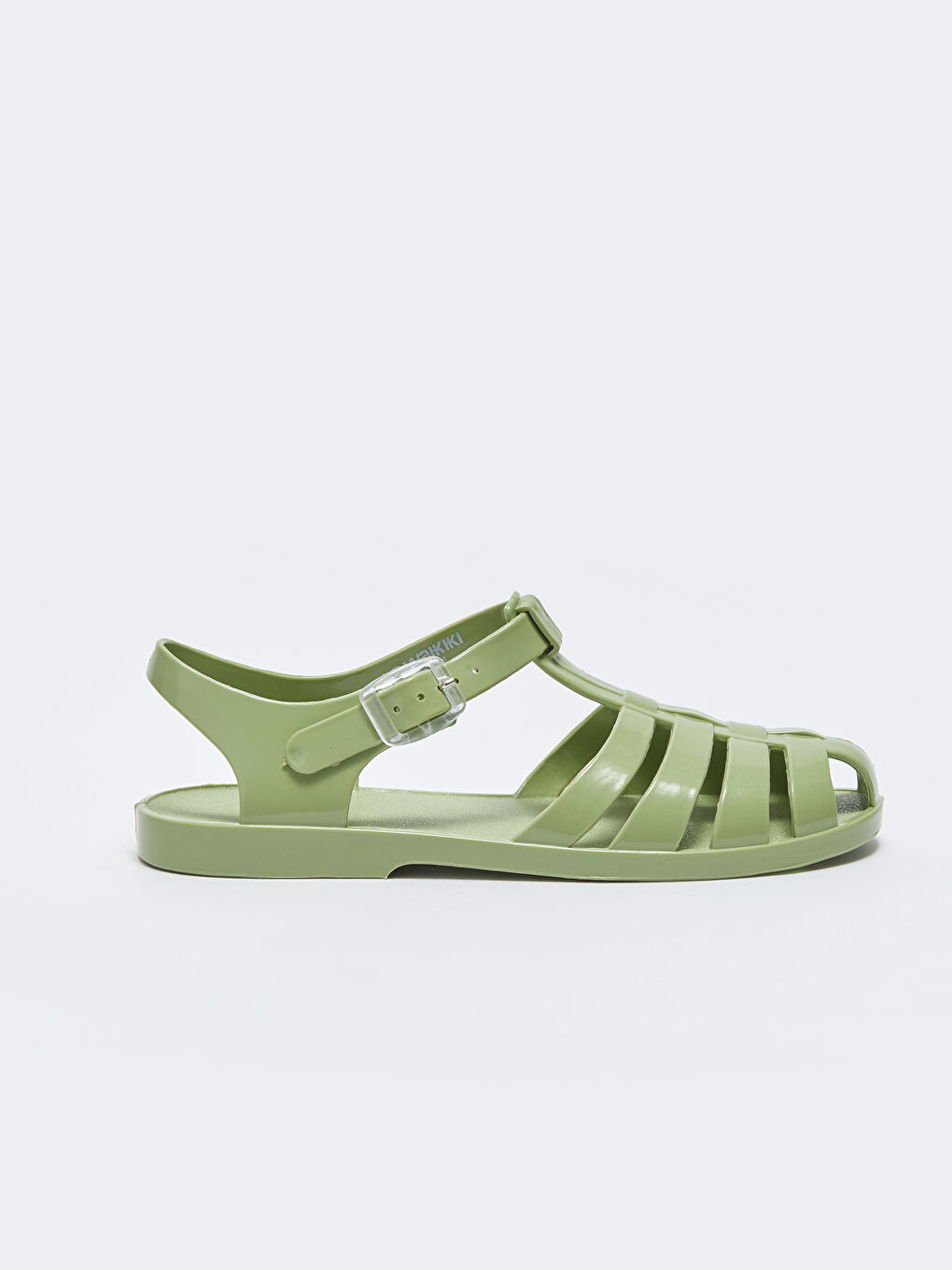 Yeşil Bant Detaylı Tokalı Kadın Sandalet-1