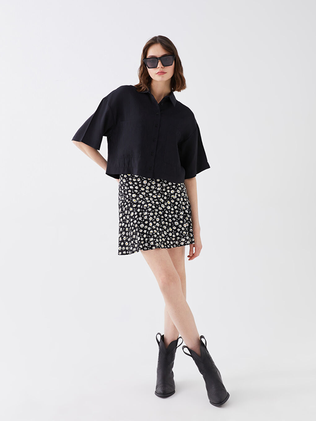 XSIDE Pocket Detailed Short Sleeve Women's Crop Shirt -S3FK29Z8-CVL