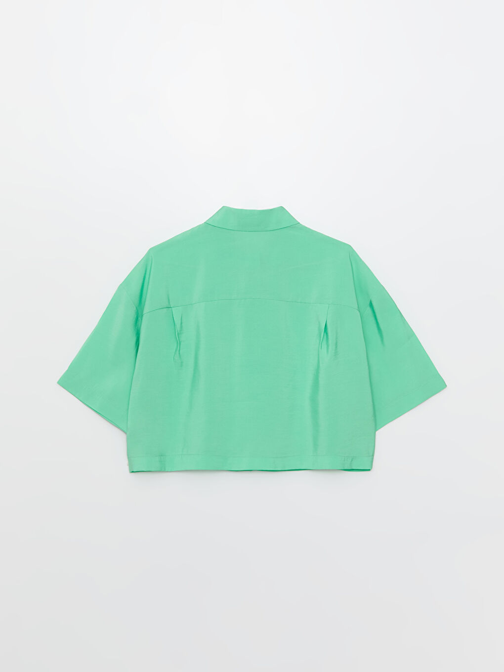 Yeşil Cep Detaylı Kısa Kollu Kadın Crop Gömlek-6
