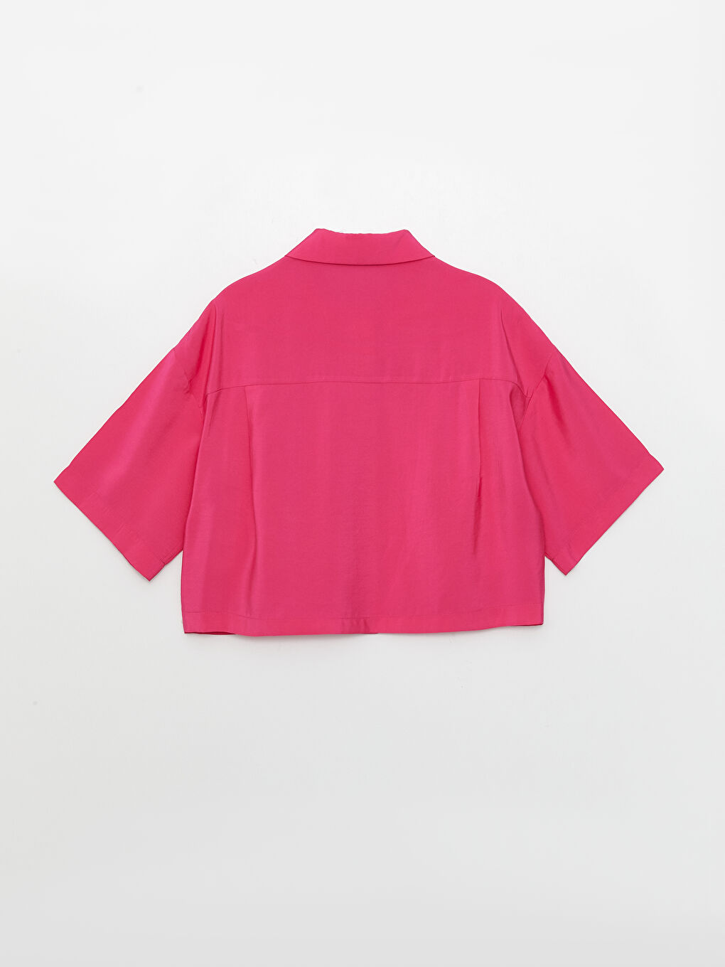 Fuşya Cep Detaylı Kısa Kollu Kadın Crop Gömlek-6