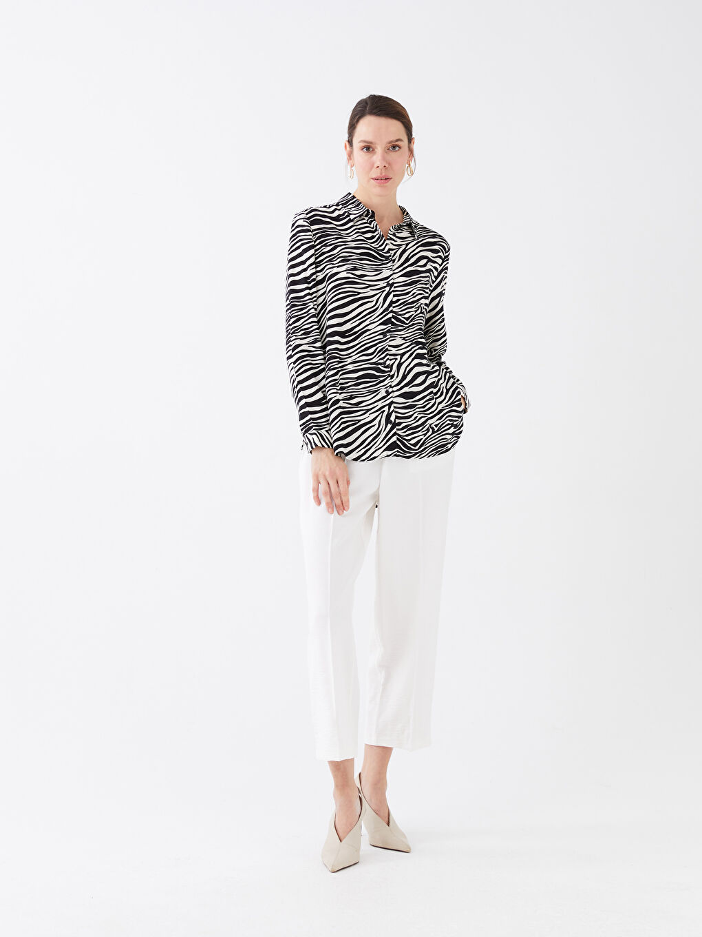 Siyah Desenli Uzun Kollu Kadın Gömlek-2