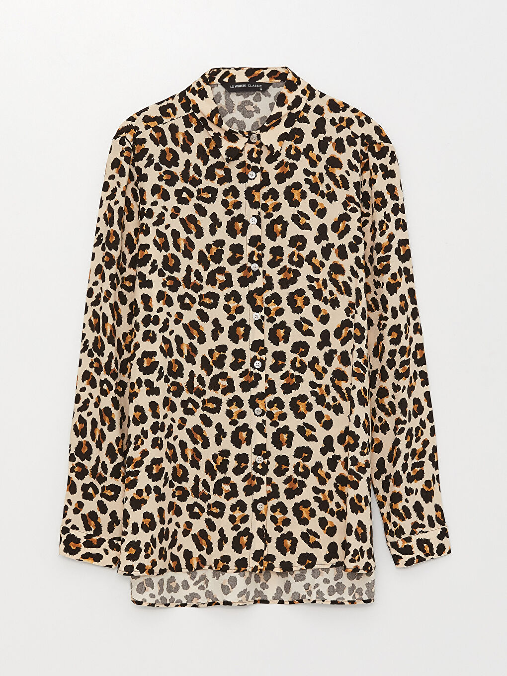 Kahverengi Desenli Uzun Kollu Kadın Gömlek-5