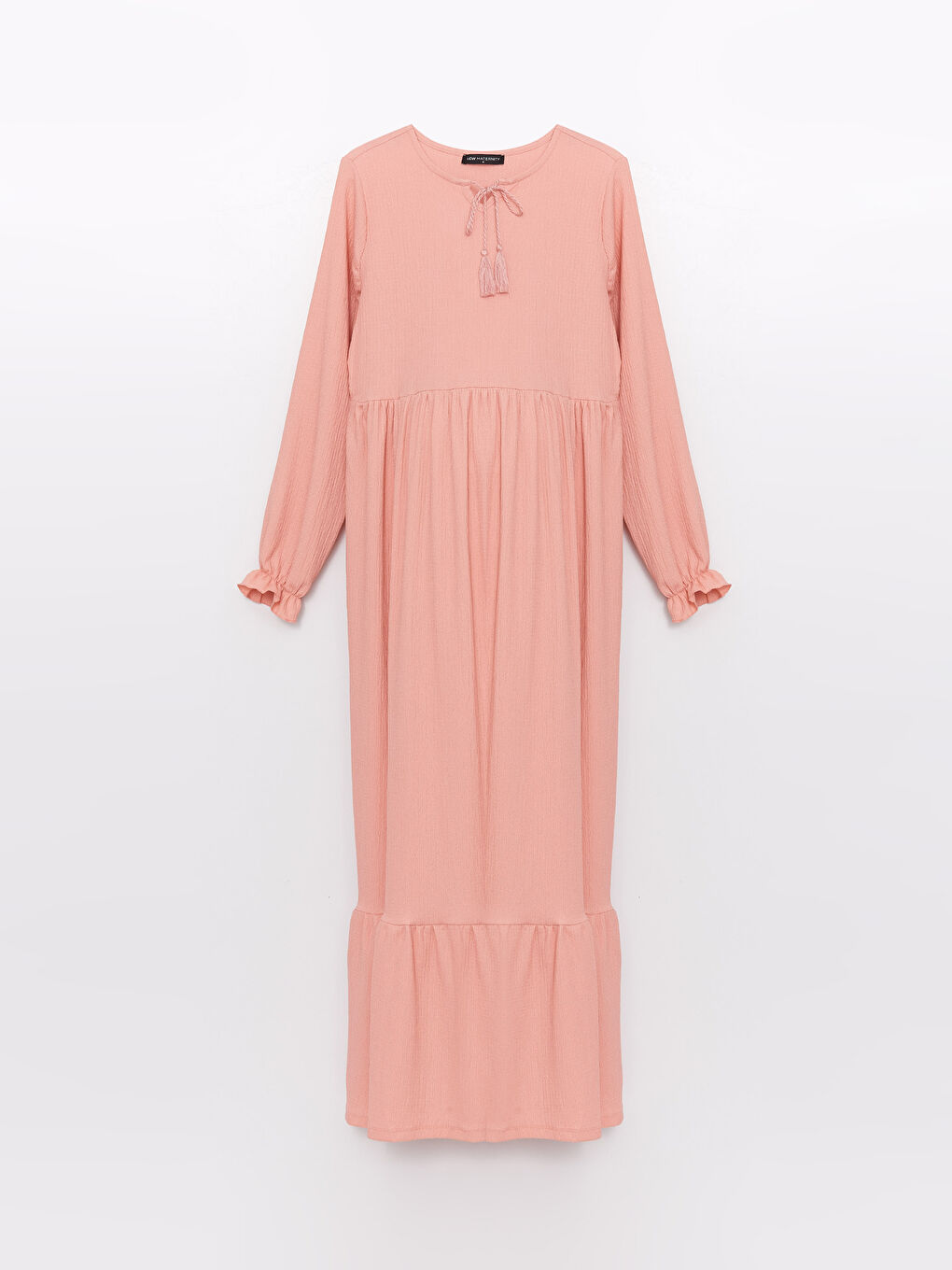 فستان حمل كم طويل سادة بياقة مربوطة-5