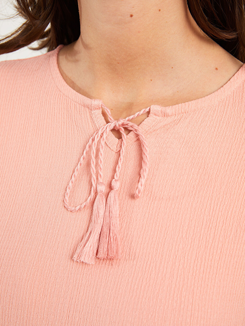 فستان حمل كم طويل سادة بياقة مربوطة-3