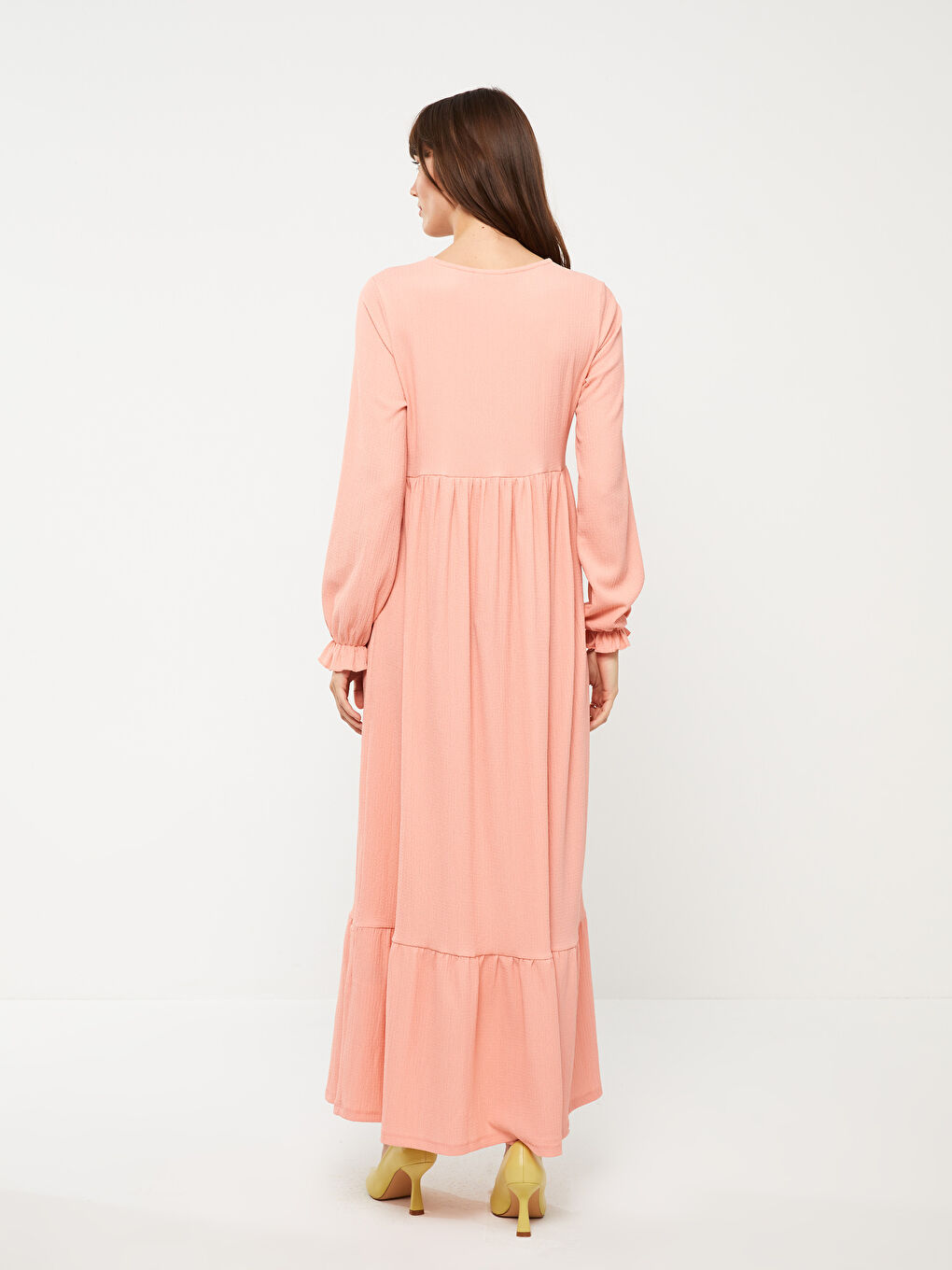 فستان حمل كم طويل سادة بياقة مربوطة-4