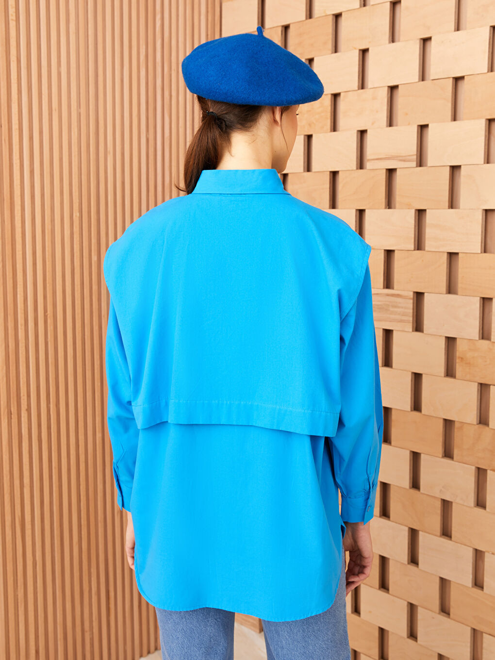 Однотонная рубашка-туника из поплина с длинным рукавом оверсайз для женщин-4