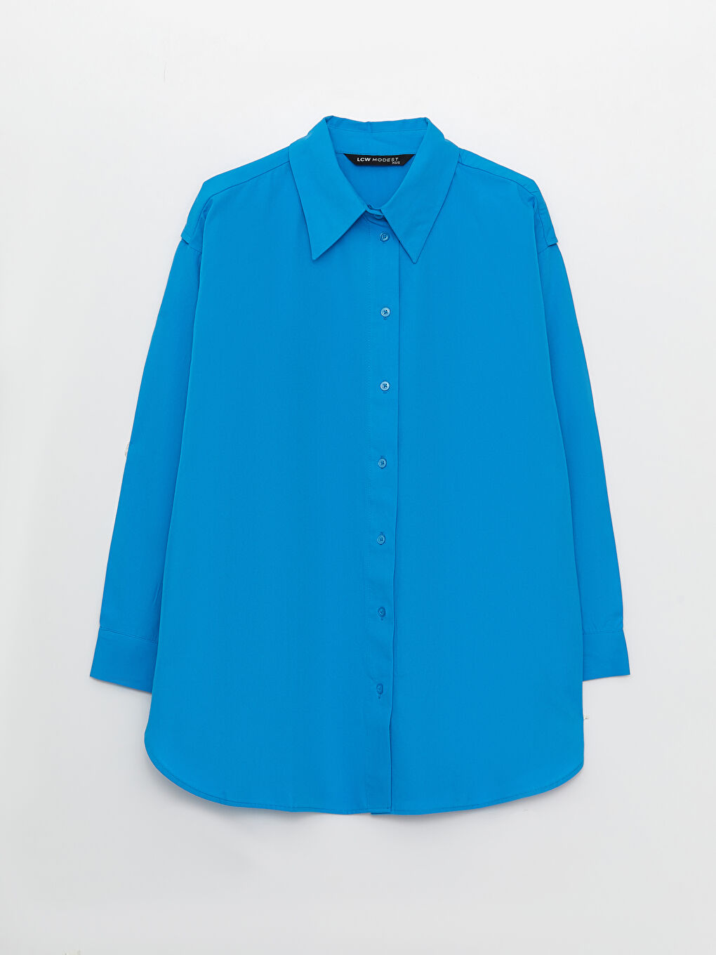 Однотонная рубашка-туника из поплина с длинным рукавом оверсайз для женщин-5