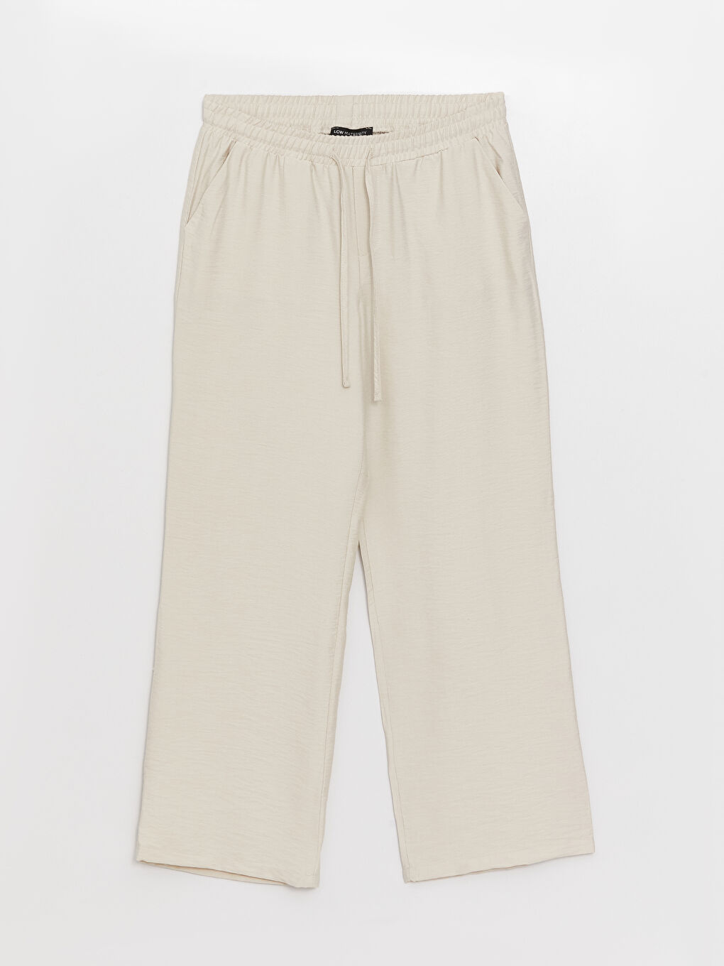 Bej Beli Lastikli Düz Geniş Paça Hamile Pantolon-5