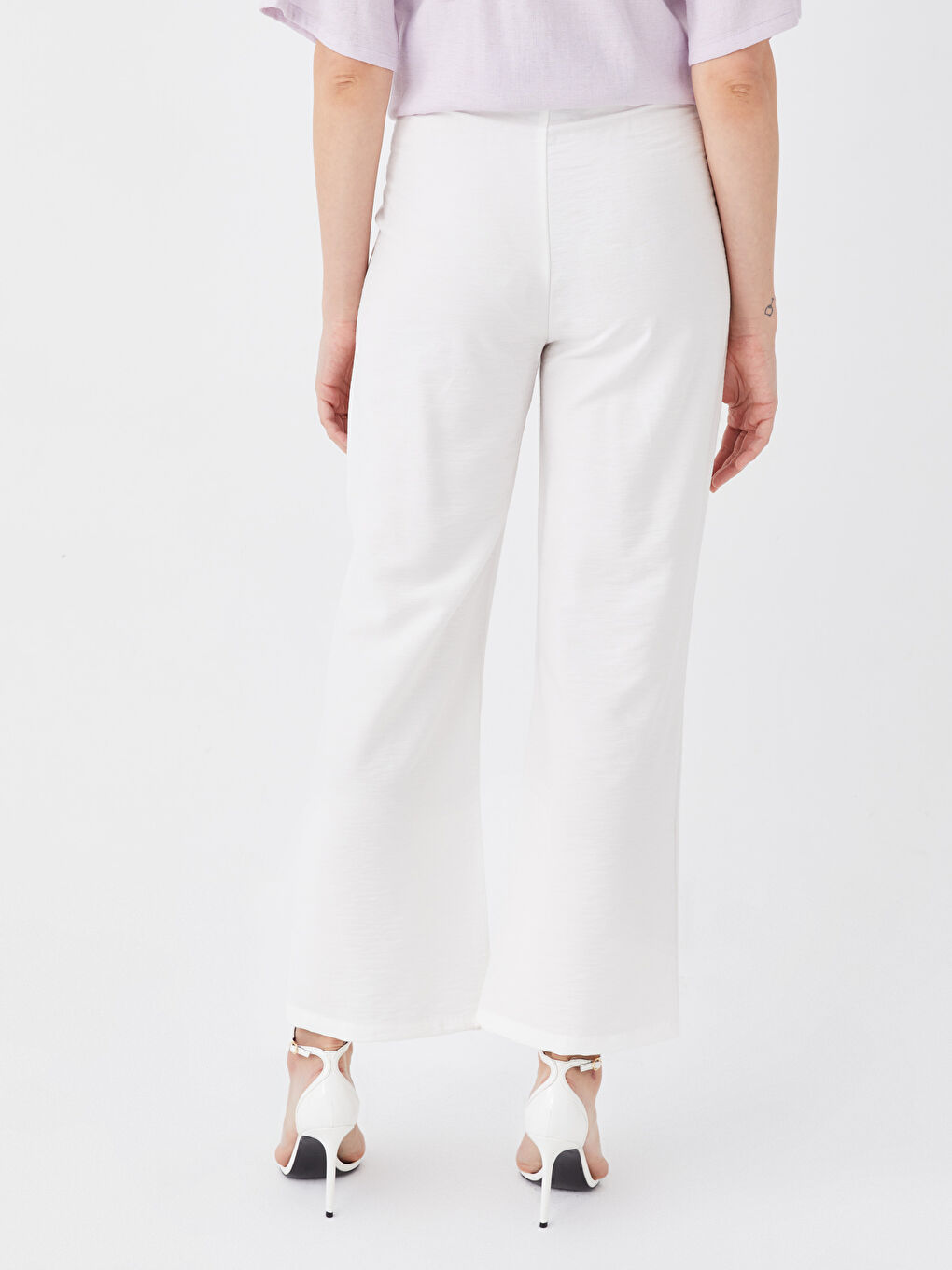 Ekru Beli Lastikli Düz Geniş Paça Hamile Pantolon-4