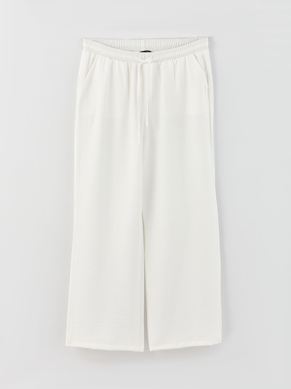 Ekru Beli Lastikli Düz Geniş Paça Hamile Pantolon-5