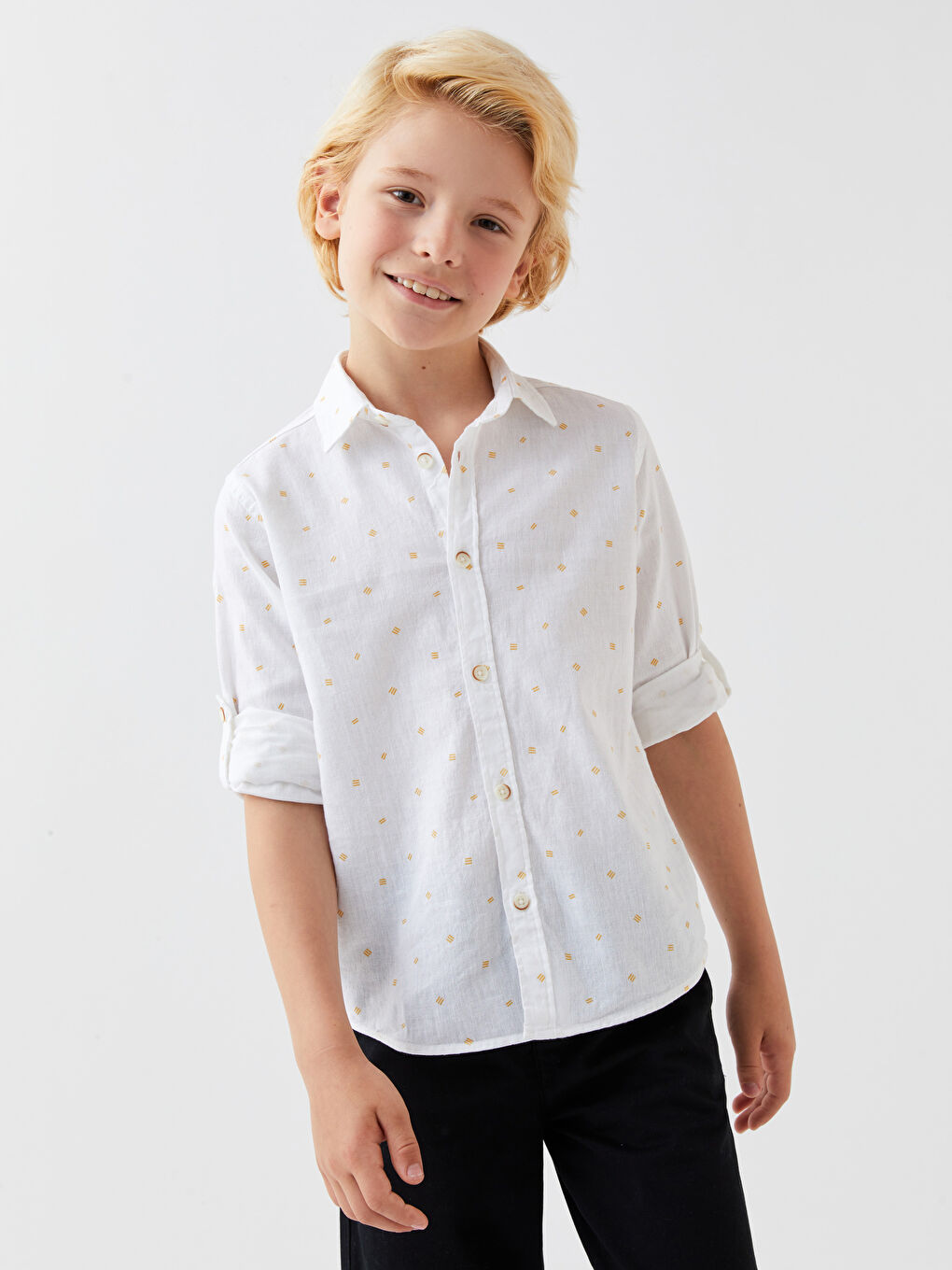 Patterned Linen Blend Boys' Shirt -S3FK42Z4-LU7