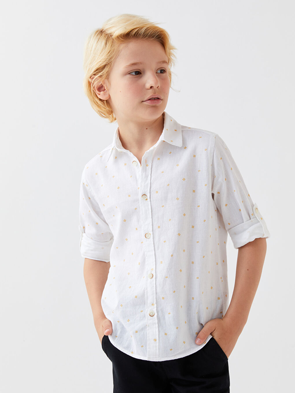 Patterned Linen Blend Boys' Shirt -S3FK42Z4-LU7