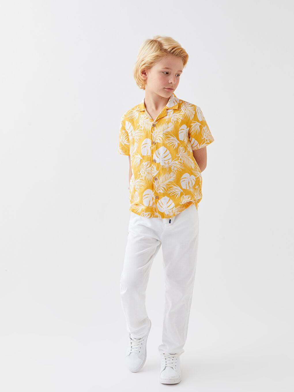 Patterned Linen Blend Boys' Shirt -S3FK43Z4-LUG