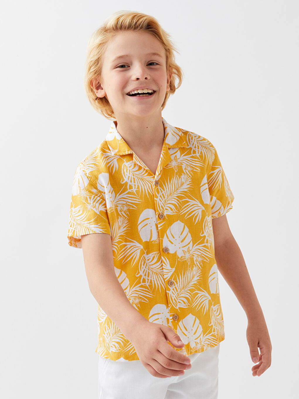 Patterned Linen Blend Boys' Shirt -S3FK43Z4-LUG