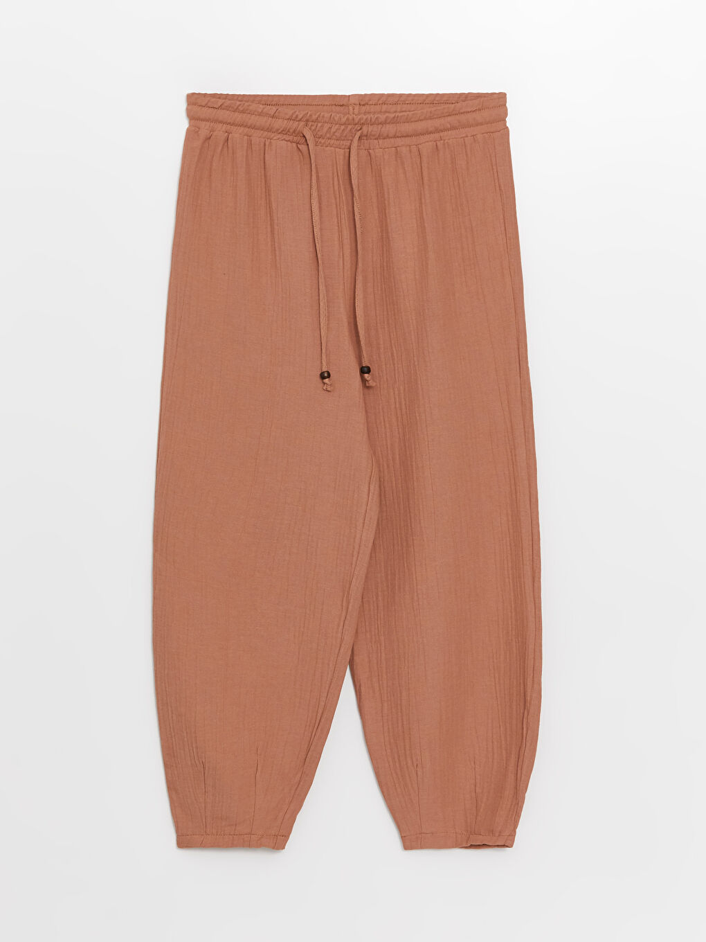 Kahverengi Beli Lastikli Düz Müslin Hamile Pantolon-5