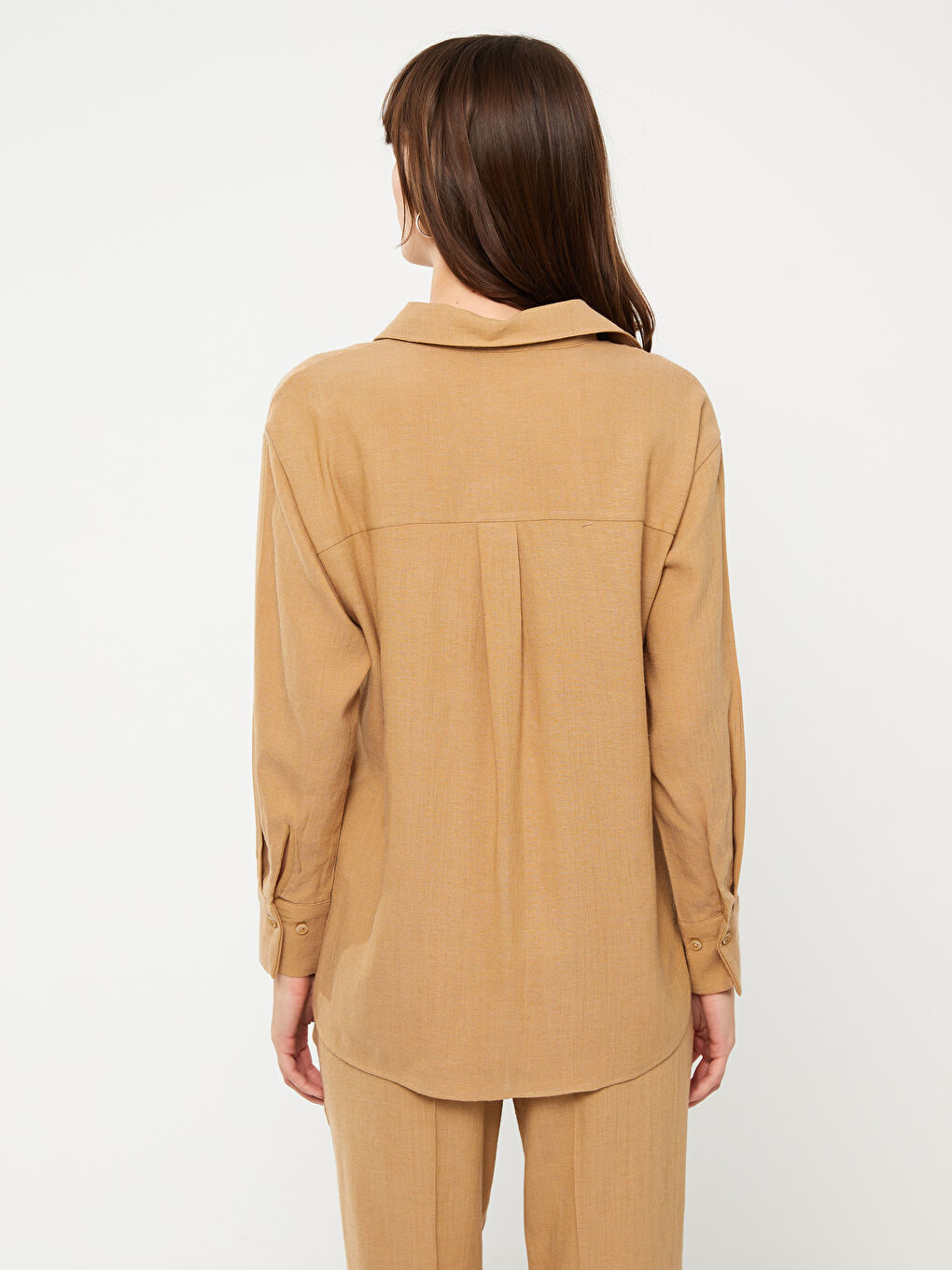 Plain Long Sleeve Linen Blend Maternity Shirt -S3FK51Z8-V50