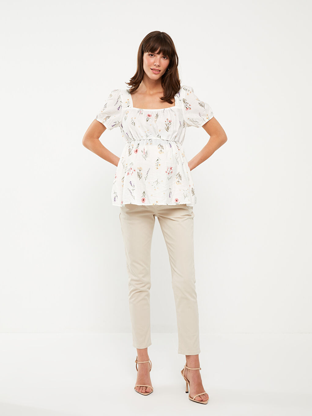 Bej Karın Panelli Slim Mom Hamile Jean Pantolon-1