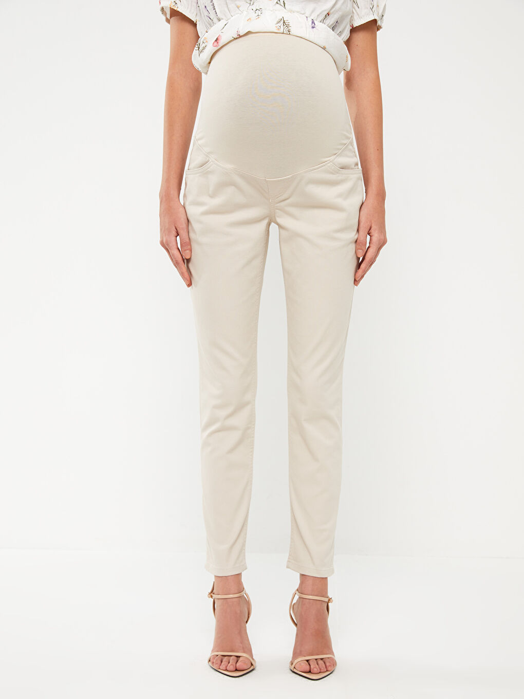 Bej Karın Panelli Slim Mom Hamile Jean Pantolon-2