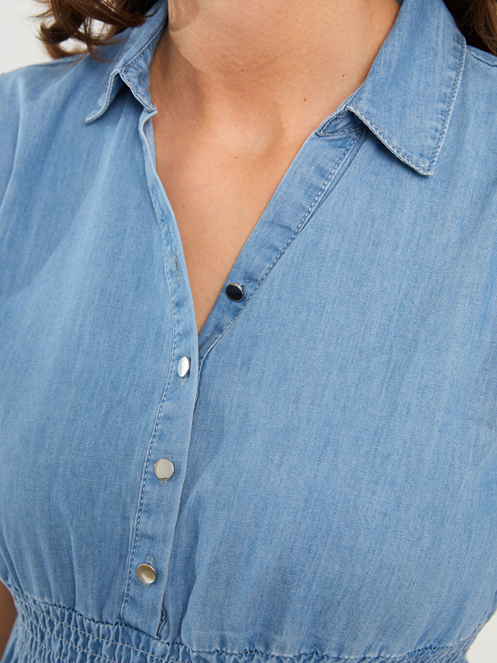 LCWAIKIKI Maternity Collared Neck Plain Short Sleeve Maternity Denim Dress -S3FK62Z8-507
