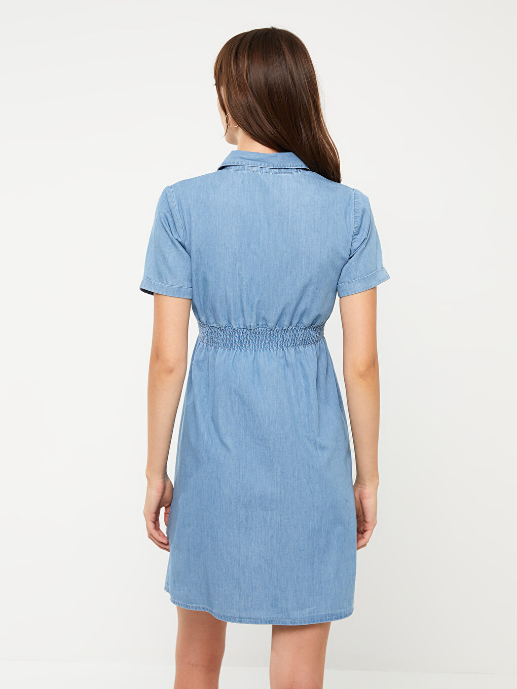 LCWAIKIKI Maternity Collared Neck Plain Short Sleeve Maternity Denim Dress -S3FK62Z8-507
