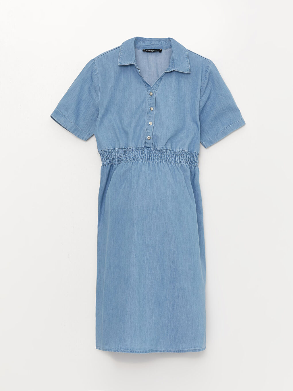 LCWAIKIKI Maternity Collared Neck Plain Short Sleeve Maternity Denim Dress -S3FK62Z8-507