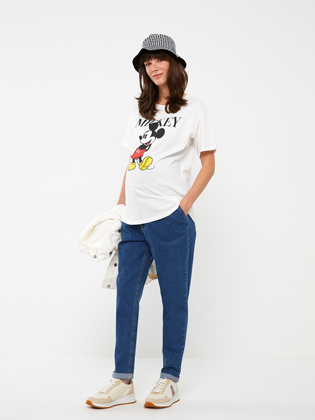 İndigo Beli Lastikli Harem Fit Hamile Jean Pantolon-1