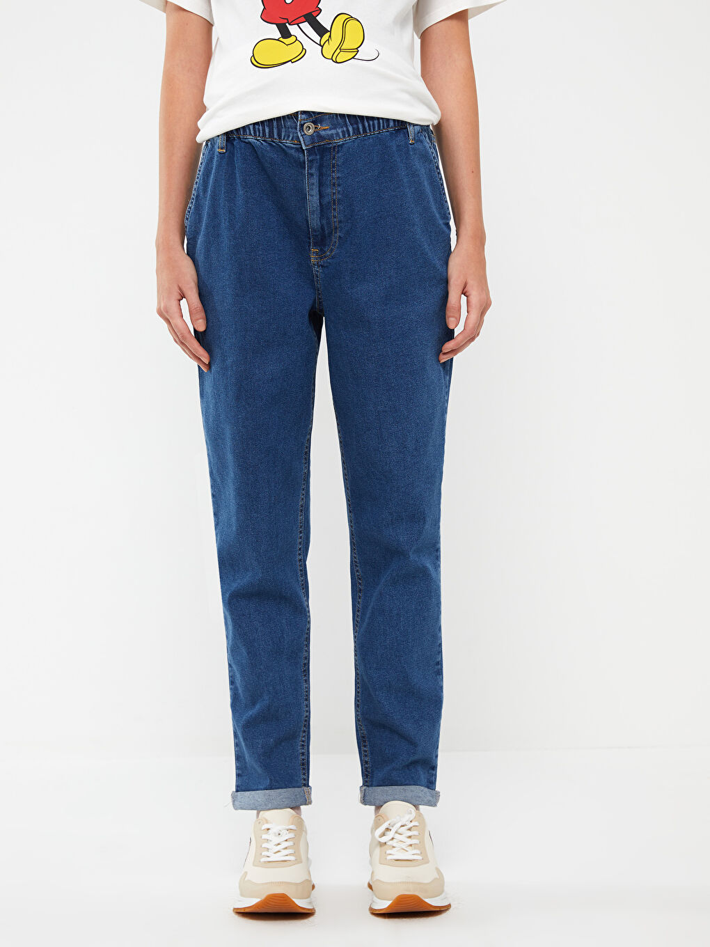 İndigo Beli Lastikli Harem Fit Hamile Jean Pantolon-2