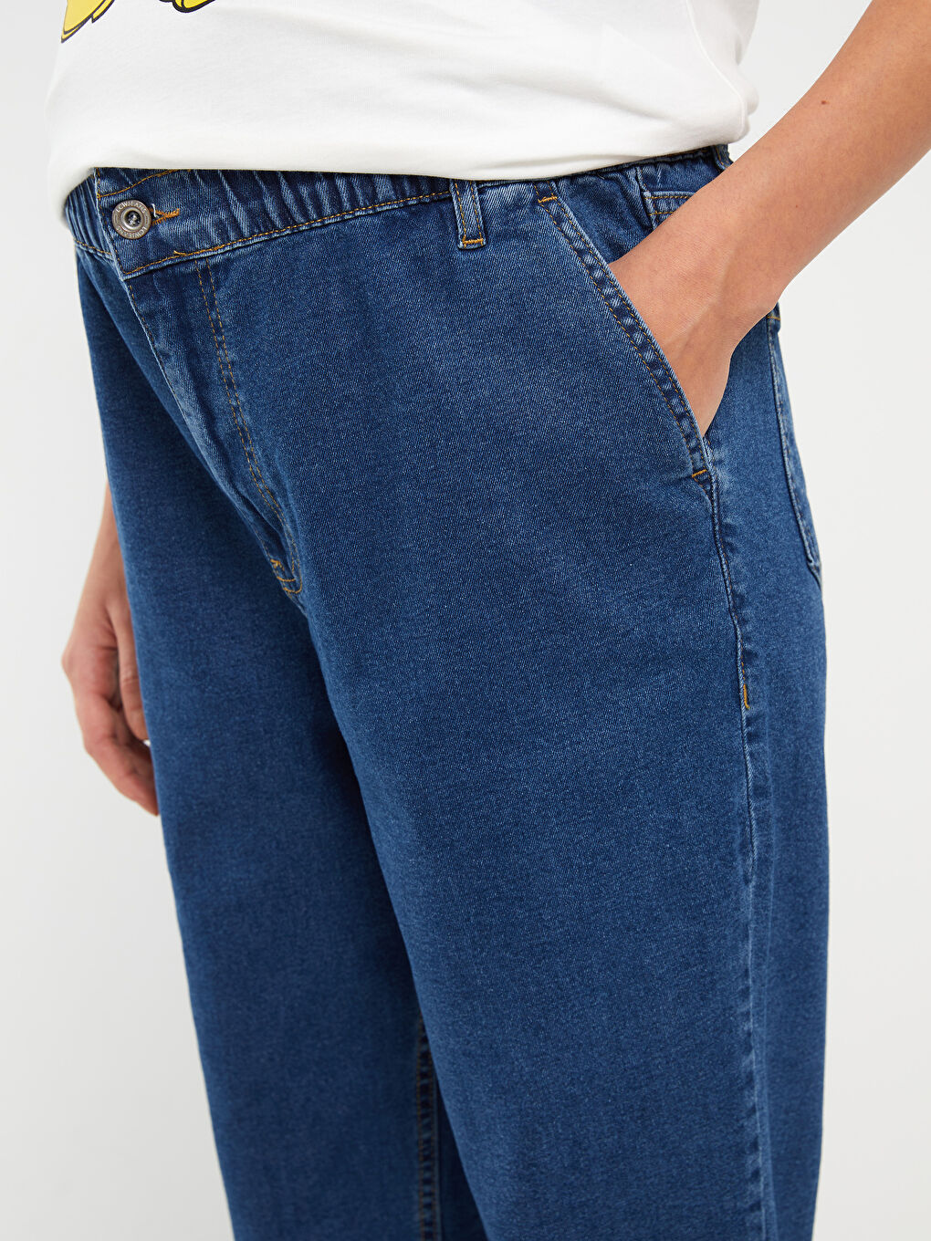 İndigo Beli Lastikli Harem Fit Hamile Jean Pantolon-4