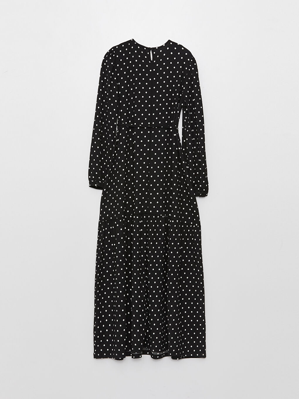 Siyah Bisiklet Yaka Puantiyeli Uzun Kollu Hamile Elbise-6