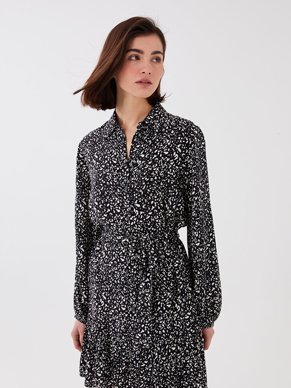 Patterned Long Sleeve Women's Shirt Dress