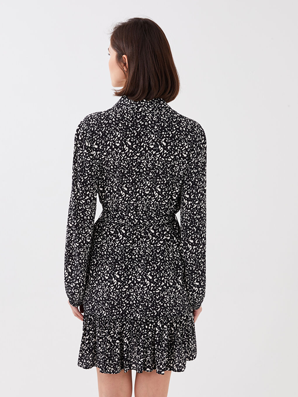 Patterned Long Sleeve Women's Shirt Dress-4