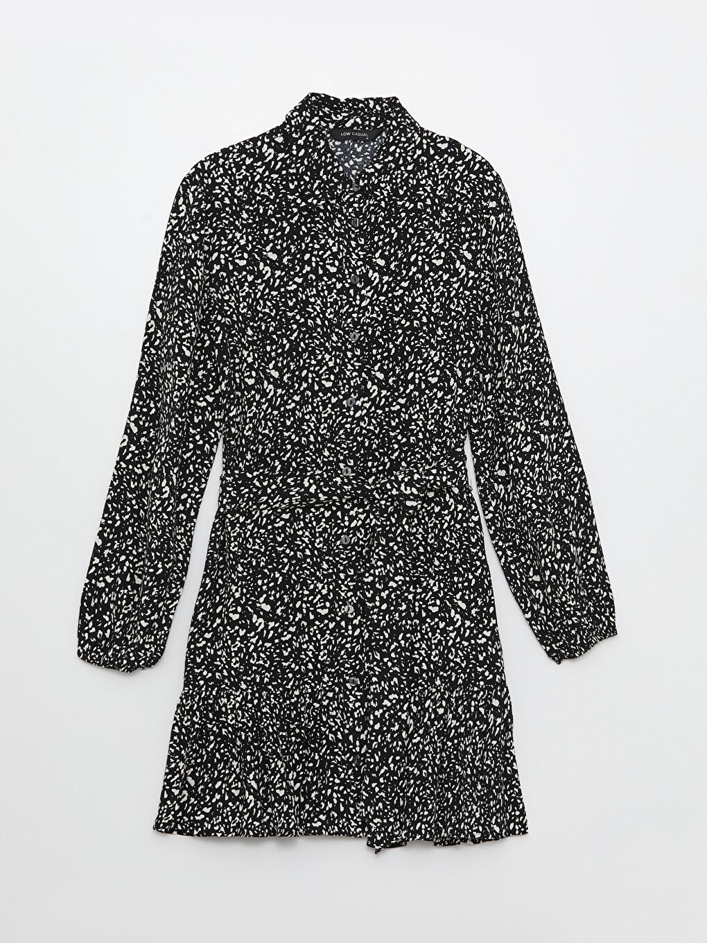 Patterned Long Sleeve Women's Shirt Dress-5