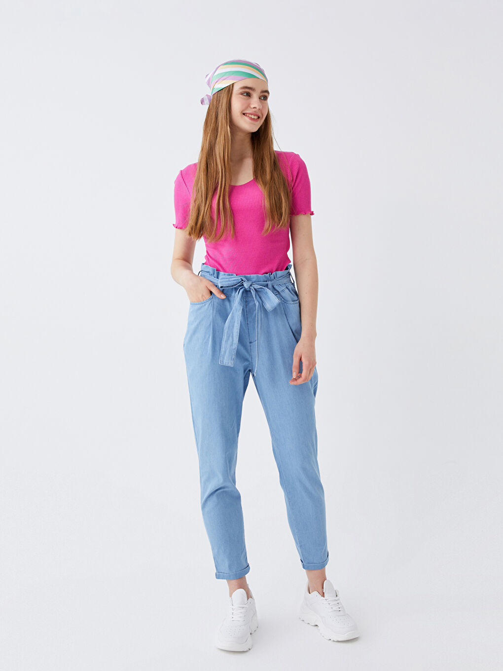 Elastic Waist Paperbag Women's Jeans-1