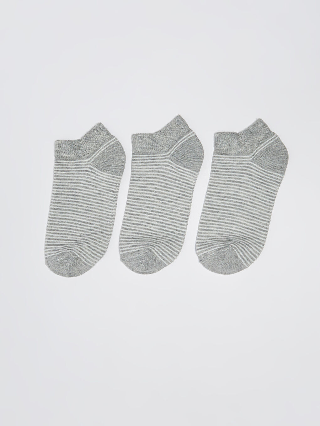 Gri Çizgili Erkek Çocuk Patik Çorap 3'lü