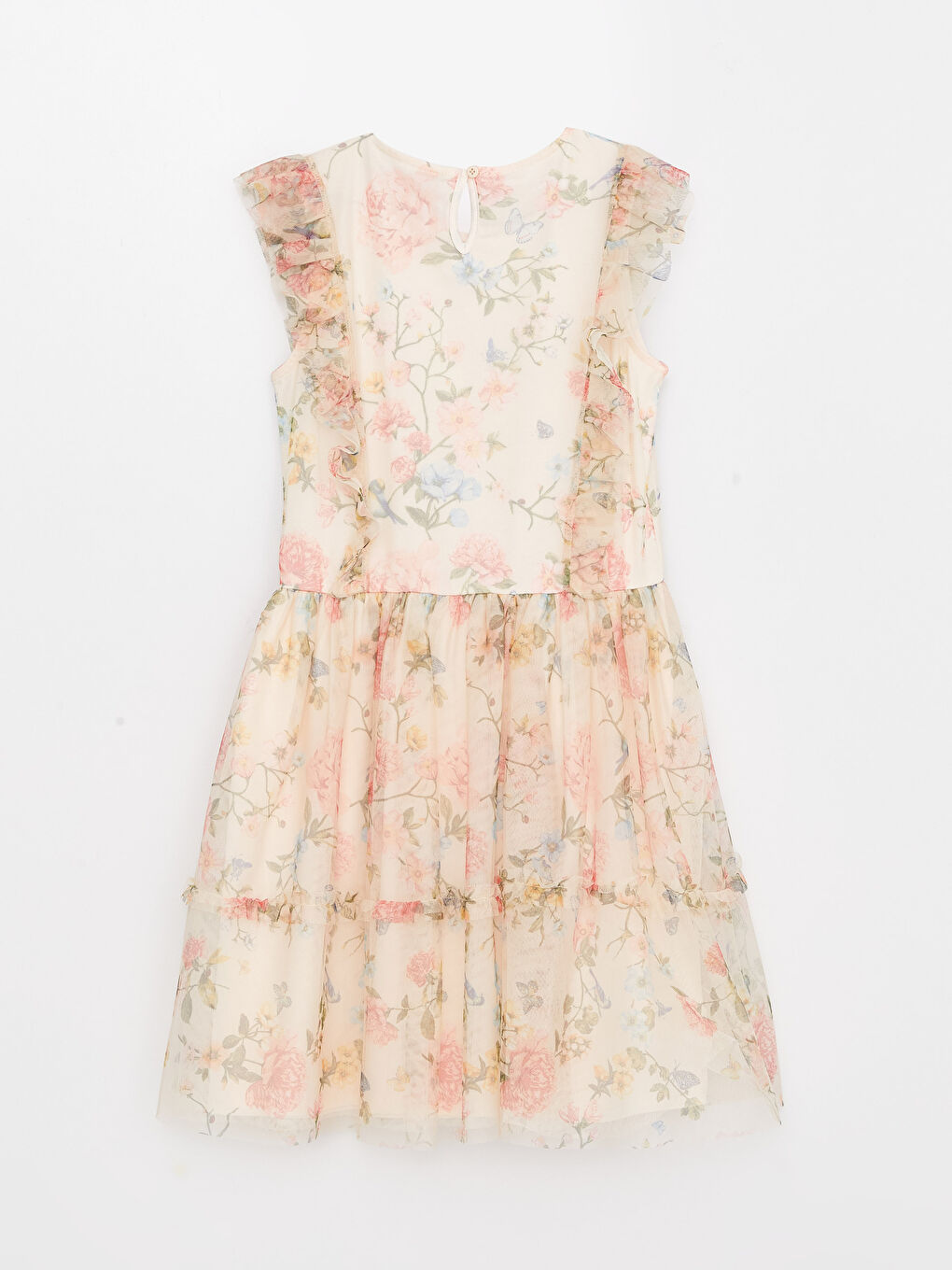 Ekru Bisiklet Yaka Kız Çocuk Elbise ve Taç-1