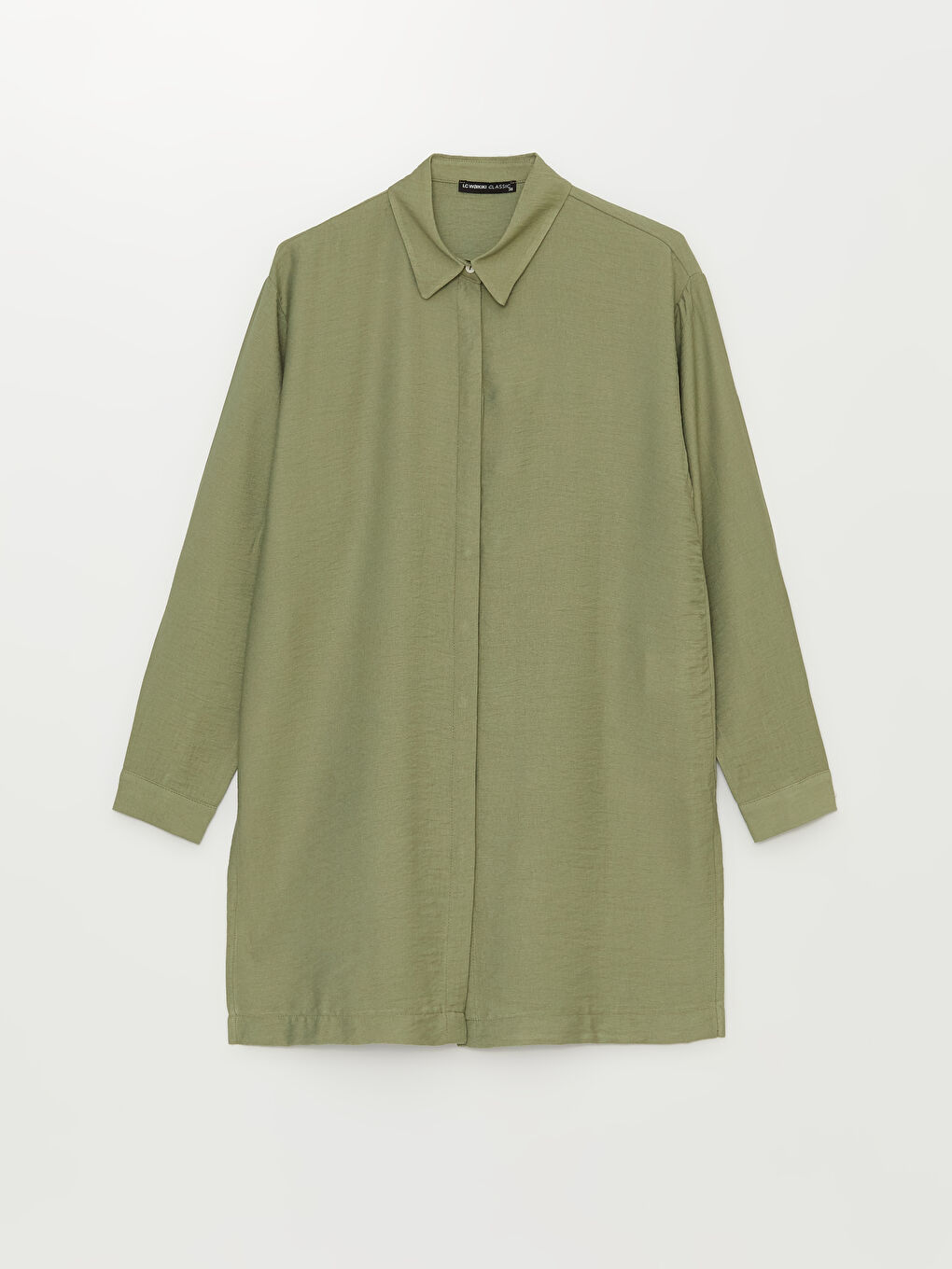 Haki Düz Uzun Kollu Kadın Gömlek Tunik-5