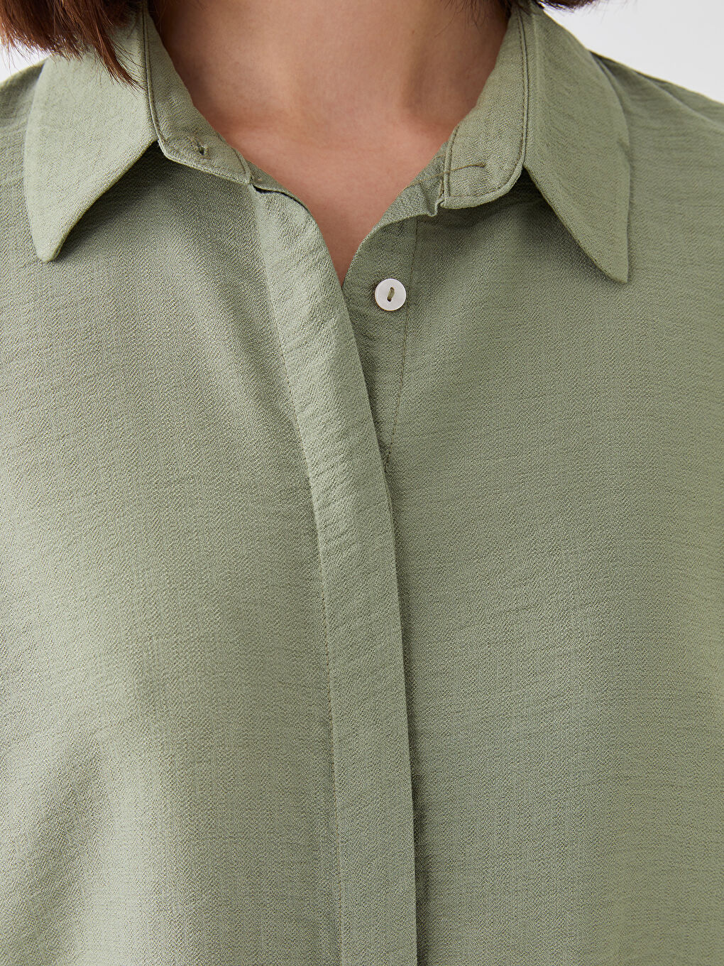 Haki Düz Uzun Kollu Kadın Gömlek Tunik-3